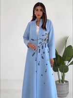 Abaya de luxe pour filles, manches longues, longueur ras du sol, avec motifs palmiers et sequins, travail artisanal islamique, grande taille, respirante