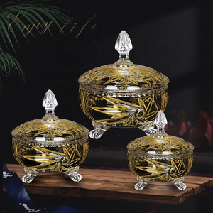 Boîte <span class=keywords><strong>à</strong></span> bonbons en verre sur pied Gold Line, motif <span class=keywords><strong>moulin</strong></span> <span class=keywords><strong>à</strong></span> <span class=keywords><strong>vent</strong></span> et fleurs, capacité 250 ml, bol <span class=keywords><strong>à</strong></span> fruits, couvercle de rangement, styles pour mariages, restaurants - Product Image 4