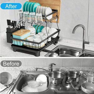 Égouttoir à vaisselle multifonctionnel en acier inoxydable, support de rangement en fil métallique pour cuisine domestique - Product Image 5
