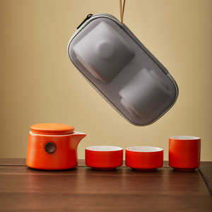 Théière <span class=keywords><strong>en</strong></span> porcelaine classique portable pour l'extérieur, service à thé de voyage avec tasses, design marocain traditionnel pour les vacances ou l'hôtel - Product Image 1