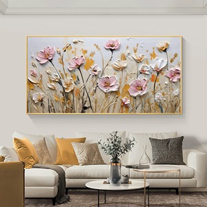 Art mural encadré de <span class=keywords><strong>fleurs</strong></span>, abstrait, texturé en 3D, peinture à l'huile faite à la main, décoration de salon, peinture décorative florale colorée rose sur toile - Product Image 6