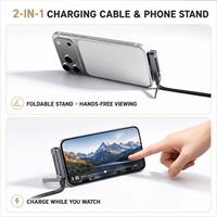 Câble de données en nylon tressé 2-en-1 240W 1,5M avec support de téléphone rotatif à 360°, compatible Type-C et iOS pour le gaming