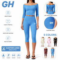 GH Wholesale Ensemble de sport pour femme : Haut de sport à manches courtes et Leggings taille haute, effet ventre plat et rehausseur de fessiers, coupe ajustée, pour yoga et activités sportives