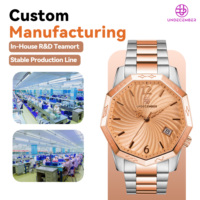 Montre à quartz pour homme personnalisée Nonagon, boîtier en acier inoxydable 316, fabricant, cadran à motif en cristal saphir, 5 ATM, 3 aiguilles, montre avec date
