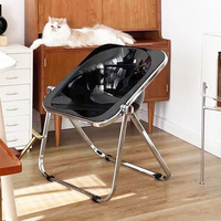 Chaise de salle à manger pliable moderne minimaliste en plastique avec dossier transparent et pieds en métal