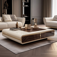 Mueble de TV Moderno y Sencillo de Mármol, Combinación con Mesa de Centro de Madera Sólida para Comedor, Dormitorio, Entrada, Escuela, con Detalles de Metal y Vidrio
