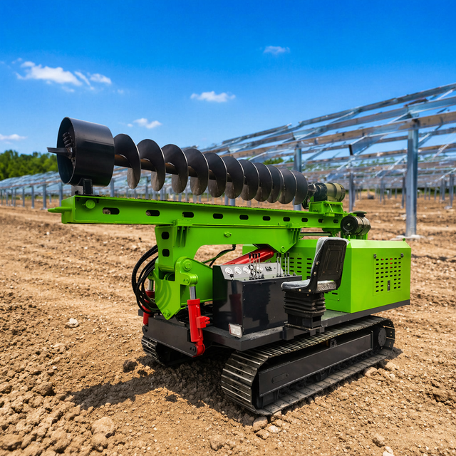 Rugged Tracked Photovoltaic Solar-powered Spiral Piling Machine, Drilling Depth 1-70 Meters