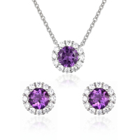 Ensemble de bijoux en argent 925 avec pierre naturelle améthyste, collier et boucles d'oreilles en améthyste naturelle pour femmes