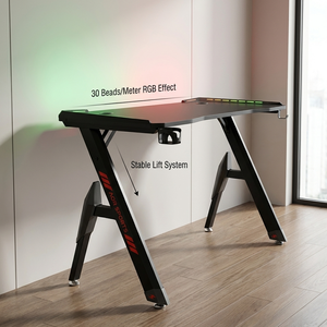 Table de jeu AOR HWS-H2, <span class=keywords><strong>bureau</strong></span> pour PC, éclairage LED RGB, porte-gobelet, <span class=keywords><strong>plateau</strong></span> pour écouteurs, surface en bois, structure démontable - Product Image 4