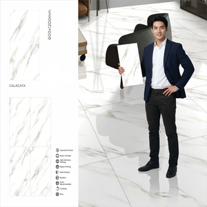 Carrara Bianco Marble Look Porcelain Tiles 24x48 Inch Glossy Floor Wall for Premium Interior Projects - Product Image 2