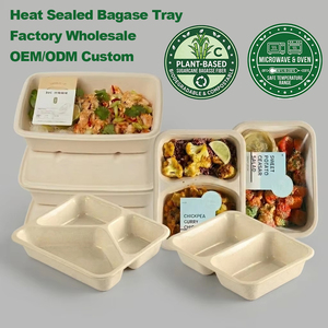 Barquettes jetables 100 % biodégradables et compostables en bagasse <span class=keywords><strong>de</strong></span> canne à sucre, haute barrière, avec revêtement CPET PLA - Product Image 1