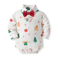 Traje Formal Navideño para Bebé Catpapa, Mono de Manga Larga con Estampado de Galleta de Jengibre, Pantalones con Tirantes, Corbata de Moño y Gorro, Disfraz Festivo
