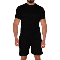 Ensemble de survêtement court streetwear pour homme, personnalisable avec logo, couleur unie, deux pièces (t-shirt et pantalon de jogging), 100 % coton