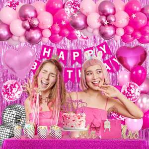 Decoraciones Rosas <span class=keywords><strong>para</strong></span> Fiesta <span class=keywords><strong>de</strong></span> <span class=keywords><strong>Cumpleaños</strong></span>, Pancarta <span class=keywords><strong>de</strong></span> Feliz <span class=keywords><strong>Cumpleaños</strong></span> <span class=keywords><strong>para</strong></span> Mujeres y Niñas, Pompones <span class=keywords><strong>de</strong></span> Papel, Fondo con Flecos, Guirnalda <span class=keywords><strong>de</strong></span> Estrellas, Globos <span class=keywords><strong>de</strong></span> Princesa - Product Image 3