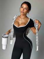 Nouvelle combinaison de yoga sans couture pour femme, col en U, manches courtes, taille haute, amincissante, dos évidé, pour l'été et le fitness