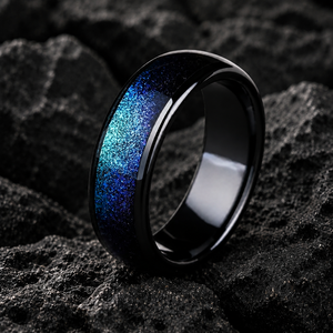 Anillo de banda de eternidad JLM al por mayor de acero inoxidable galvanizado antideslustre con diseño de arena movediza cósmica de galaxia para hombres, mujeres y unisex, para boda - Product Image 2
