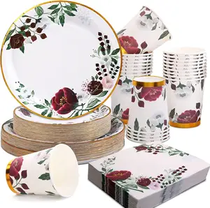 Hot Sale Top Quality Fancy Floral Custom Disposable Paper Plate Party Supplies Set Suitable for All Occasions Wedding Birthday