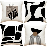 Housse de coussin décorative géométrique en lin noir et beige, style bohème abstrait, pour salon, canapé, bureau, repos
