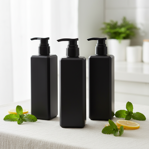 Bouteille à pompe carrée en PET noir de 500 ml, rechargeable, pour huile essentielle, shampoing, après-shampoing et <span class=keywords><strong>gel</strong></span> <span class=keywords><strong>douche</strong></span> - Product Image 2