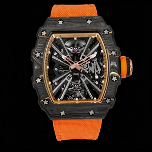Reloj de Pulsera de Fibra de Carbono con Forma de Barril en Negro y Naranja, Colección Clásica Tourbillon, Regalo Navideño para Hombres de Negocios y Coleccionistas - Product Image 1