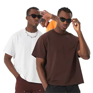 Custom Men Heavy Cropped T Shirts Crew Thick Neck Custom Blank Cropped Boxy Tee Mens Custom Blank Oversized Crop Boxy T Shirt