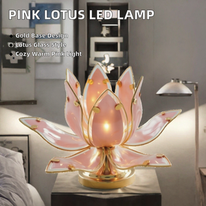Lámpara de Mesa Moderna con Forma de Loto Rosa, Lámpara LED de Vidrio Floral para Mesa de Noche, Lámpara Decorativa para Dormitorio - Product Image 2