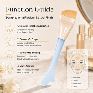 Pinceau éventail en forme de queue de poisson en gros, poils en nylon, manche en PP+silicone, prêt à être expédié, pour fond de teint, anticernes et contouring du visage - Product Image 3