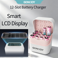 Compatible avec les batteries rechargeables au lithium AA AAA 1,2 V NiMH et 1,5 V Li-ion, chargeur universel à 12 emplacements avec écran LCD intégré
