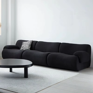 นอร์ดิก leely โค้งโซฟาแบบแยกส่วนผ้าสำหรับห้องนั่งเล่นย้อนยุค lambswool ชุดข้อต่อไม้ไผ่ทรงกลมดีไซน์สร้างสรรค์ - Product Image 4