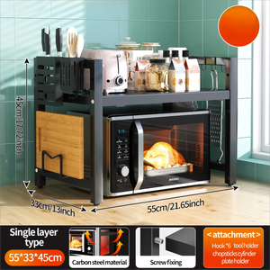 Étagère de rangement de <span class=keywords><strong>cuisine</strong></span> en acier au carbone multifonctionnelle personnalisée Étagère fixe de comptoir pour micro-ondes avec crochet Baguettes Porte-couteau - Product Image 6
