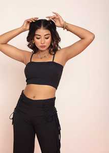 Conjunto de Dos Piezas para Mujer: Top Corset Negro con Cordón Ajustable y Pantalón Recto, Estilo Moderno y Elegante - Product Image 2