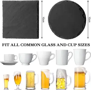 2024 Factory Direct Square Black Slate Stone Coasters Sets Eco-Friendly Natural Stone Mat/Pad Home Sublimation Features Box