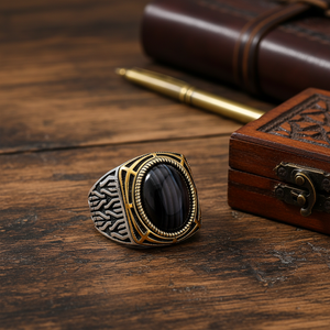 Onyx Stone Oval Ottoman Tugra <b>Men</b> Style Shape <b>Men</b> <b>Ring</b> Jewelry Wholesale Handcrafted Authentic 925 Sterling <b>Silver</b> <b>Men</b> <b>Ring</b> - Product Image 3