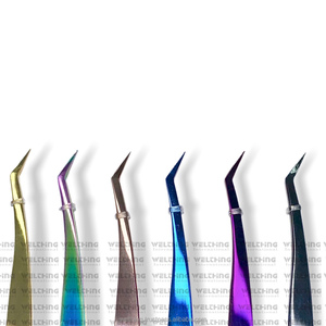 Pinzas para pestañas de acero inoxidable recubiertas de plasma azul Herramienta de belleza de alta cantidad con punta de volumen puntiaguda Extensión de pestañas Uso de cejas - Product Image 3