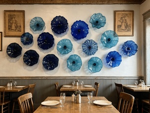 Assiette murale en verre de Murano bleu de luxe, motif floral, 100 % faite à la main, décoration artistique traditionnelle pour la maison, <span class=keywords><strong>salon</strong></span> - Product Image 4