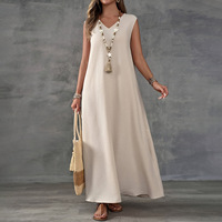 Robes d'été européennes et américaines, couleur unie, amples, sans manches, col en V, jupe élégante, jupe longue pour femmes