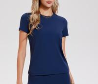 T-shirt basique pour femme, col rond, couleur unie, manches courtes, coupe ajustée, décontracté, tissu extensible et doux, à porter au quotidien