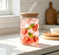Gobelets en verre borosilicate de haute qualité, design créatif, 300 ml et 400 ml, disponibles en gros, avec couvercle en bambou et paille en verre