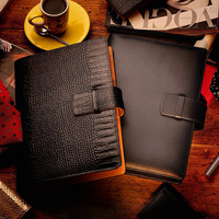 Couverture de carnet A5 en cuir PU lisse avec logo personnalisé, agenda, planificateur, organisateur, reliure à anneaux, feuilles mobiles
