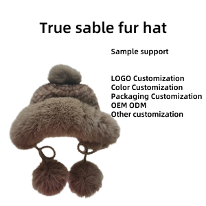 Chapeau en fourrure de <span class=keywords><strong>zibeline</strong></span> de haute qualité avec pompon en fourrure de renard, style Ushanka classique, en fourrure de vison véritable tissée pour femme - Product Image 2