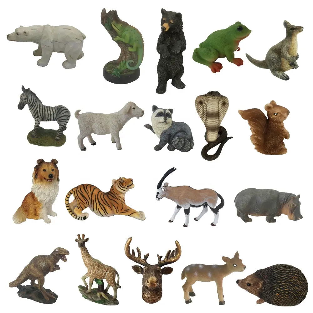 Personalizado resina safari animais estatuetas, pintados à mão poliresina realista animais florestais enfeite, figuras de criaturas florestais
