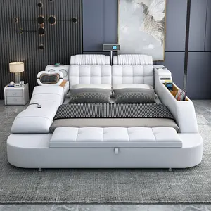 Hotsale Luxury Leather Smart Bed Multifunctional Bed Tatami King Size Platform Upholstered Fabric Soft Bed Storage Music Speaker