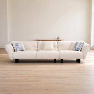 Canapé en tissu moderne, trois places, dossier incurvé capitonné, profil bas, assise profonde, pour salon, appartement, villa - Product Image 2