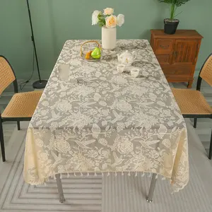Olaylar için Vintage nakış çiçek dantel masa örtüsü polyester kumaşlar dikdörtgen masa örtüsü