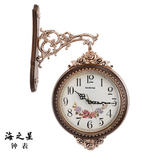 European Style Double-Sided <b>Wall</b> <b>Clock</b> Irregular Shape Decorative For Living Room Home Use - Product Image 3