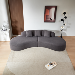 Ensemble de canapé-lit modulaire luxueux et moderne à 3 places en tissu laine d'agneau gris foncé, design de loisirs rembourré, chambre à coucher, salon, villa - Product Image 1