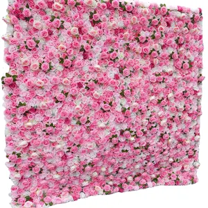 Pink Rose Artificial Silk Flowerwall Roll Up Flower Wall Panel Backdrop Wedding Party Decorations