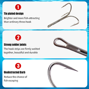 Hameçons triples en acier à haute teneur en carbone, barbelés, durables, pour appâts coulants, pour la pêche sur glace en hiver et la pêche commerciale en eau douce - Product Image 3