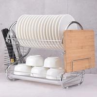 Égouttoir à vaisselle autoportant en fil métallique, étroit, à double niveau, non pliable, avec boîte de rangement pour bols et baguettes, pour cuisine