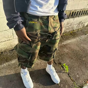 Custom New Design Summer Vintage Multi-Pockets Baggy Double Waist Acid Wash Streetwear <b>Men's</b> Cargo <b>Camo</b> <b>Shorts</b> - Product Image 4